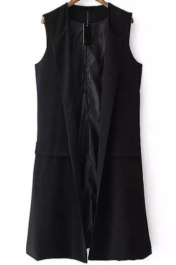 Romwe Black Lapel Sleeveless Split Vest