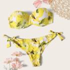 Romwe Random Lemon Print Underwire Top With Tie Side Bikini