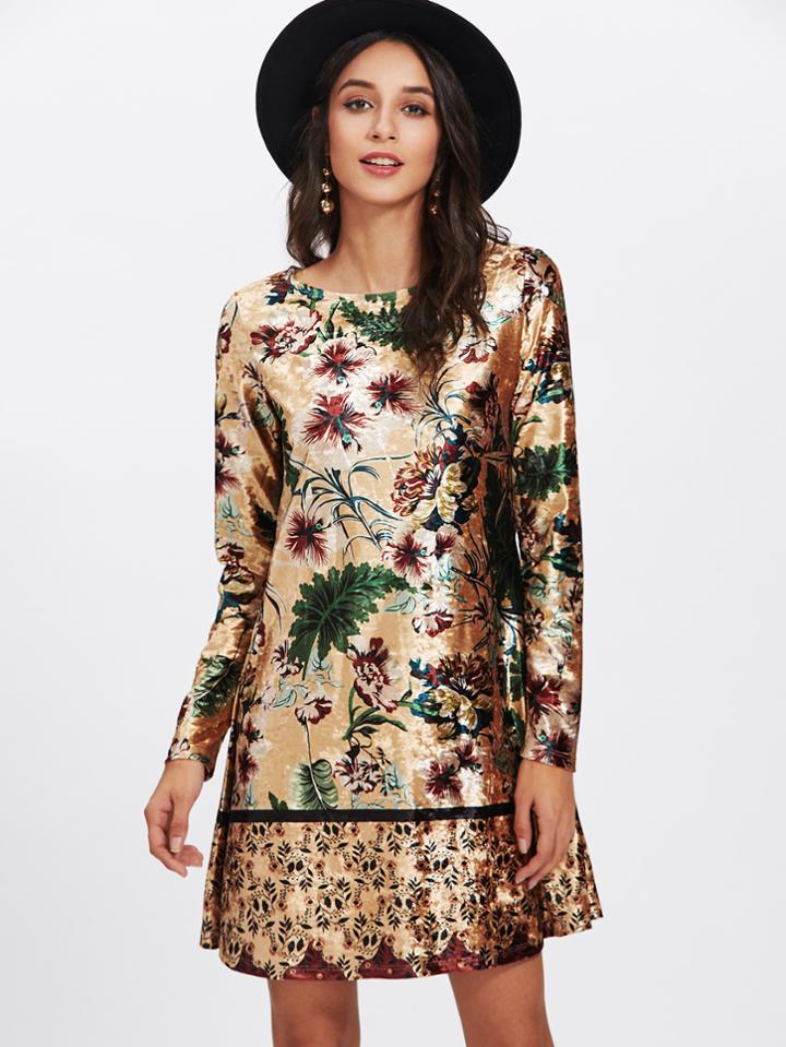 Romwe Mixed Print Velvet Dress