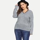 Romwe Plus Contrast Lace V Neck Sweater