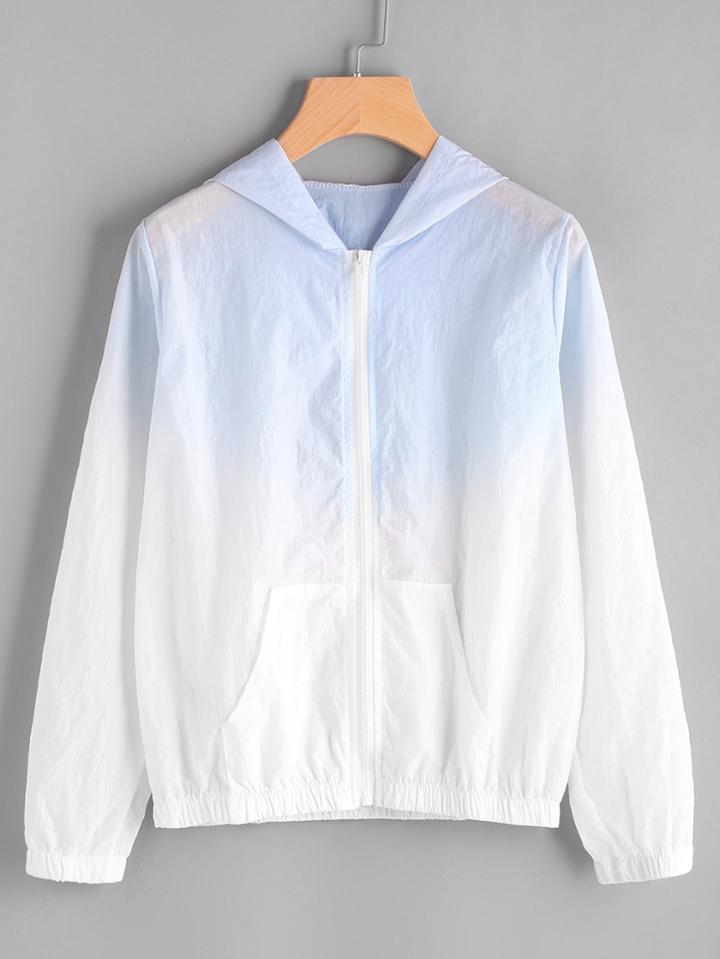 Romwe Ombre Zip Up Hooded Jacket