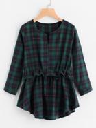 Romwe Checked Frill Drawstring Waist Blouse