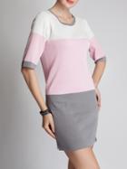 Romwe Color-block Elbow Sleeve Sweater Dress