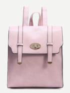Romwe Pink Dual Buckle Strap Front Structured Flap Backpack