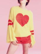 Romwe Bell Sleeve Heart Pattern Yellow Sweater