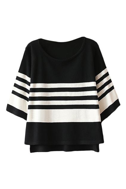 Romwe Striped & Cropped Split Black Jumper