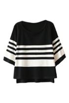 Romwe Striped & Cropped Split Black Jumper