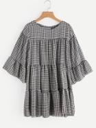 Romwe Gingham Tiered Bell Sleeve Dress