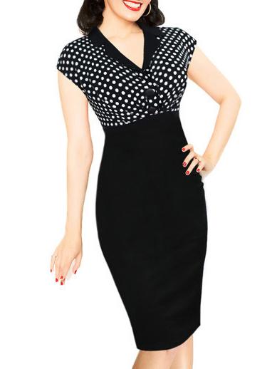 Romwe V Neck Polka Dot Sheath Dress