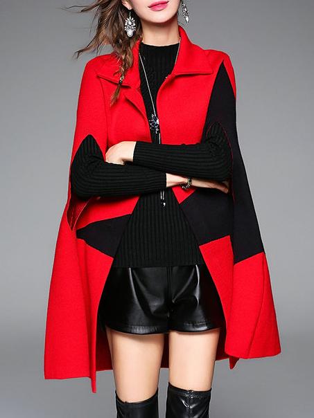 Romwe Red Lapel Star Print Cape Coat