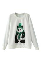 Romwe Panda Print White Sweatshirt