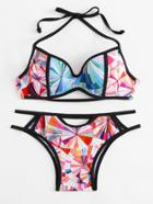 Romwe Geometric Pattern Bikini Set