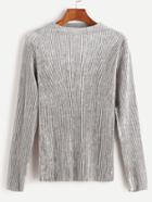 Romwe Silver Crew Neck Ribbed Velvet Top