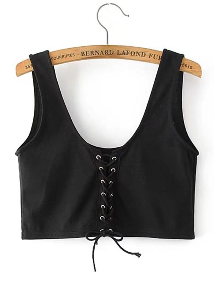 Romwe Lace Up Grommet Tank Top