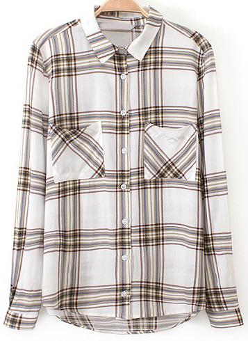 Romwe Multicolor Long Sleeve Check Print Blouse