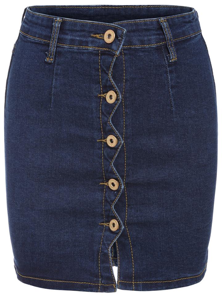Romwe Single Breasted Denim Bodycon Skirt