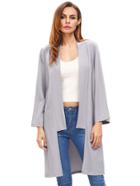 Romwe Silver Open Front Long Sleeve Outerwear