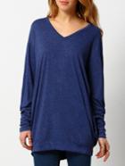 Romwe V Neck Pockets Loose Blue T-shirt