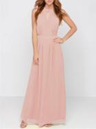 Romwe Pink Sleeveless Halter Maxi Dress