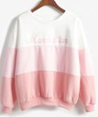 Romwe Letters Print Ombre Pink Sweatshirt