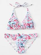 Romwe Florals Self Tie Bow Detail Bikini Set