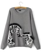 Romwe Zebra Pattern Sequined Fringe Grey Sweater