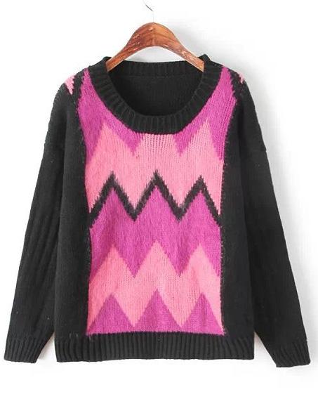 Romwe Zigzag Print Knit Sweater