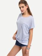 Romwe Light Blue Short Sleeve Pocket T-shirt