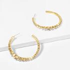 Romwe Gemstone Engraved Open Hoop Earrings