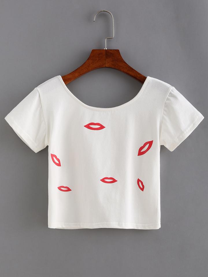 Romwe Lip Print Crop T-shirt