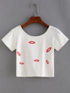 Romwe Lip Print Crop T-shirt