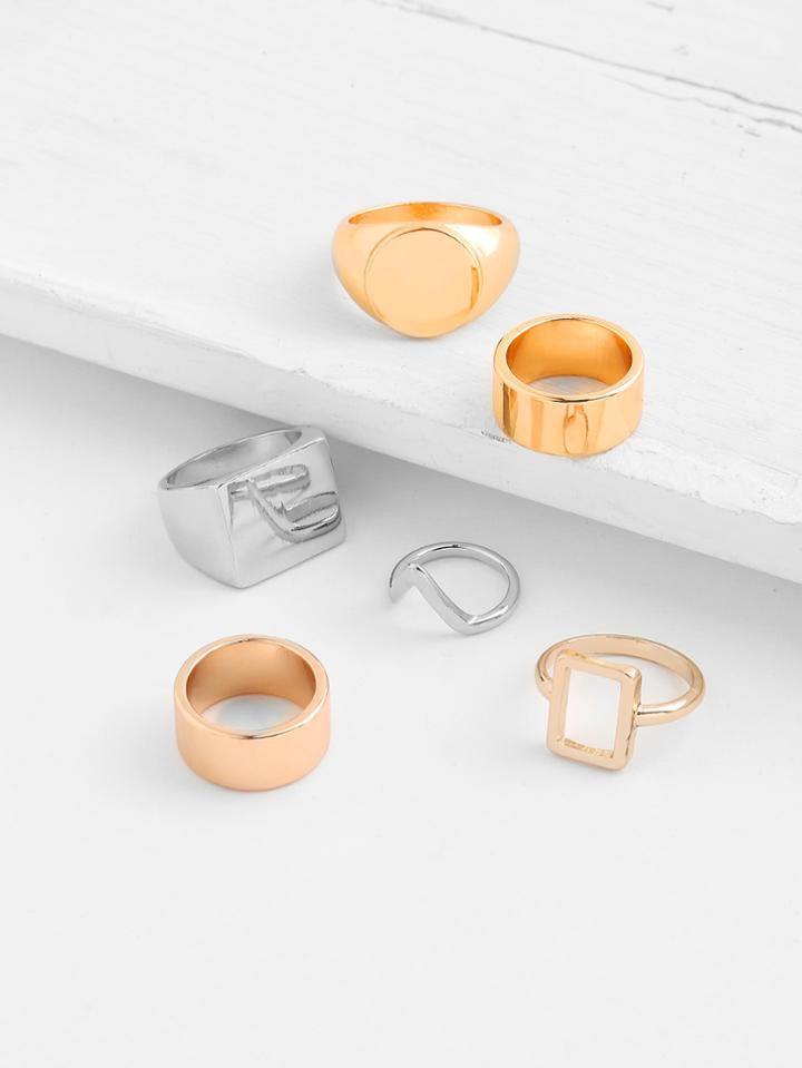 Romwe Multi Shaped Ring Set