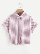 Romwe Cuffed Dolman Sleeve Striped Shirt