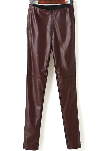 Romwe Wine Red Slim Pu Pant