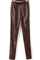 Romwe Wine Red Slim Pu Pant