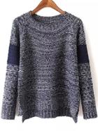 Romwe Women Dip Hem Blue Sweater