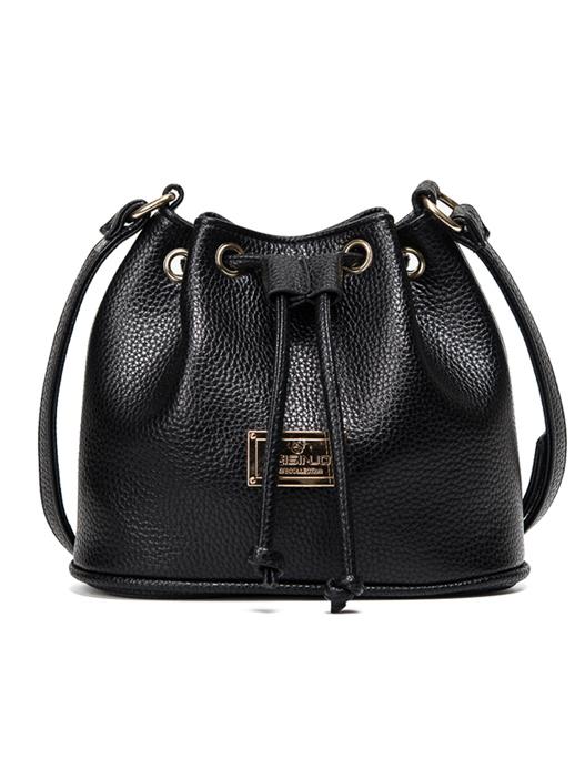 Romwe Embossed Faux Leather Drawstring Bucket Bag