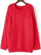 Romwe Crew Neck High Low Red Sweater