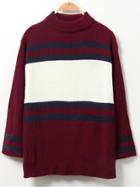 Romwe Crew Neck Striped Burgundy Sweater