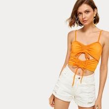 Romwe Drawstring Ruched Peekaboo Cami Top