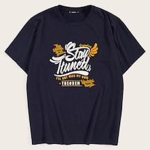 Romwe Guys Slogan Print Round Neck Tee
