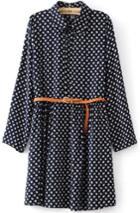 Romwe Navy Lapel Long Sleeve Vintage Print Dress