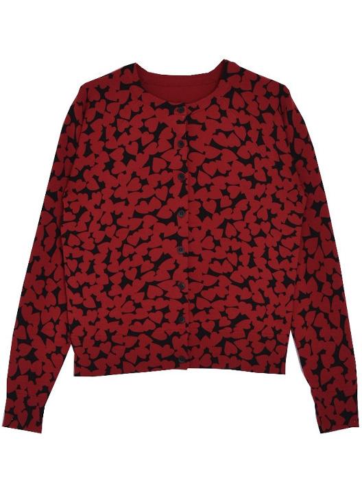 Romwe Heart Print Buttons Red Coat