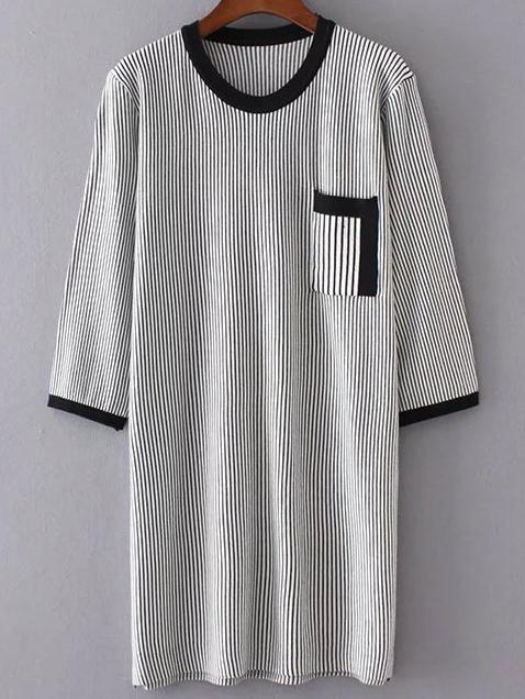 Romwe Grey Striped Pocket Sweater Dress