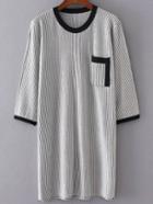 Romwe Grey Striped Pocket Sweater Dress