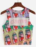 Romwe Multicolor Popsicle Print Crop Tank Top