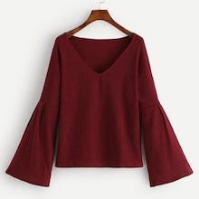 Romwe Solid Flounce Sleeve Sweater