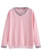 Romwe Pink Striped Drop Shoulder Sweatshirt