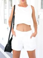 Romwe White Crop Top With Shorts