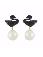 Romwe Black Rhinestone Swan Shape Stud Earrings